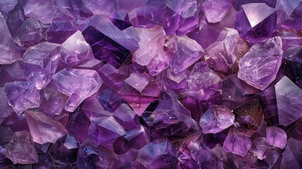 Fototapeta premium Mesmerizing Amethyst Crystals Glistening Lavender Gemstone Textures and Patterns Intricately faceted amethyst quartz crystals in various shades of purple violet and lavender create a dazzling
