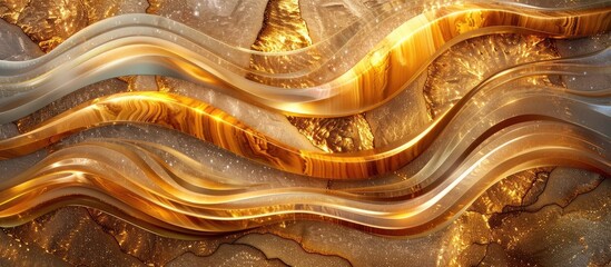 Mesmerizing golden wave patterns flowing in elegant fluid movement creating a captivating abstract art design with a luxurious dynamic and alluring visual appeal