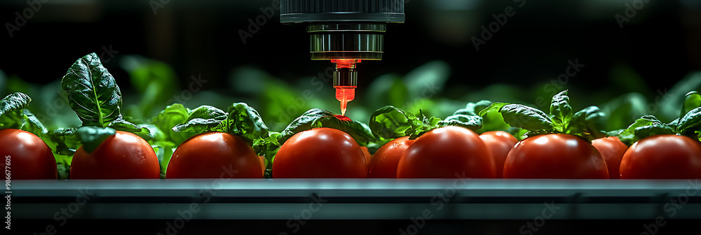 Poster abstract composition of ai food production where artificial intelligence optimizes crop yields autom