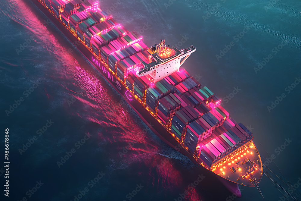 Poster abstract composition of aidriven container management shipping and freight showing how ai monitors c