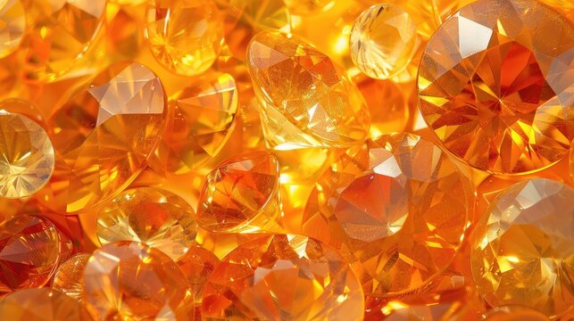 A captivating array of luminous amber gemstones reflecting a vibrant autumn palette exuding a sense of luxury opulence and natural brilliance  The jewel like crystals glitter and glimmer