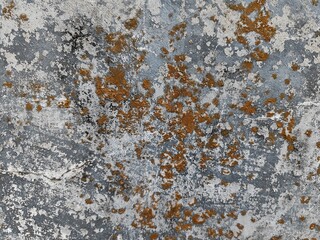 Cement wall background with orange moss on the surface