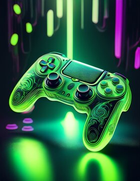 joystick de consola de juegos con colores ne&oacute;n