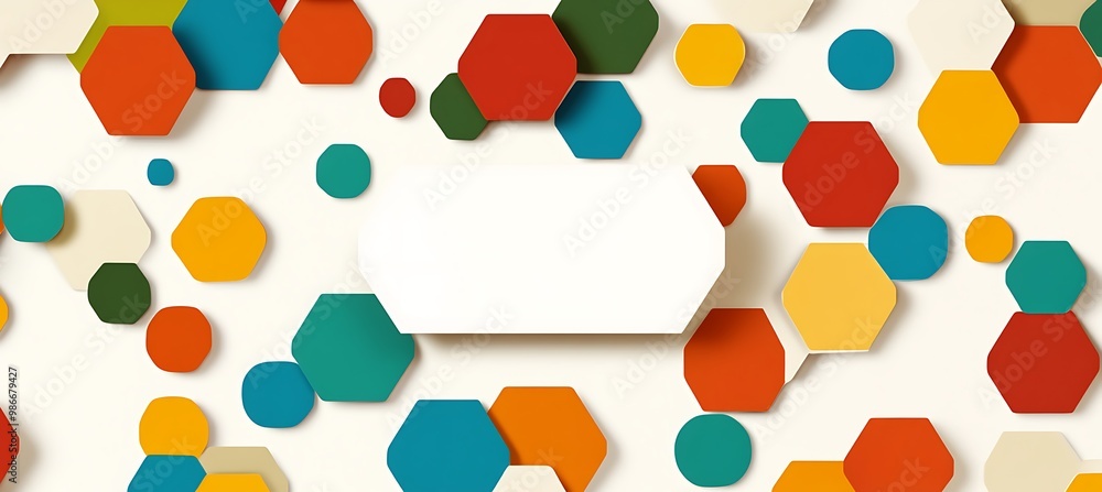 Poster a bright, abstract hexagonal pattern with a central white area for text