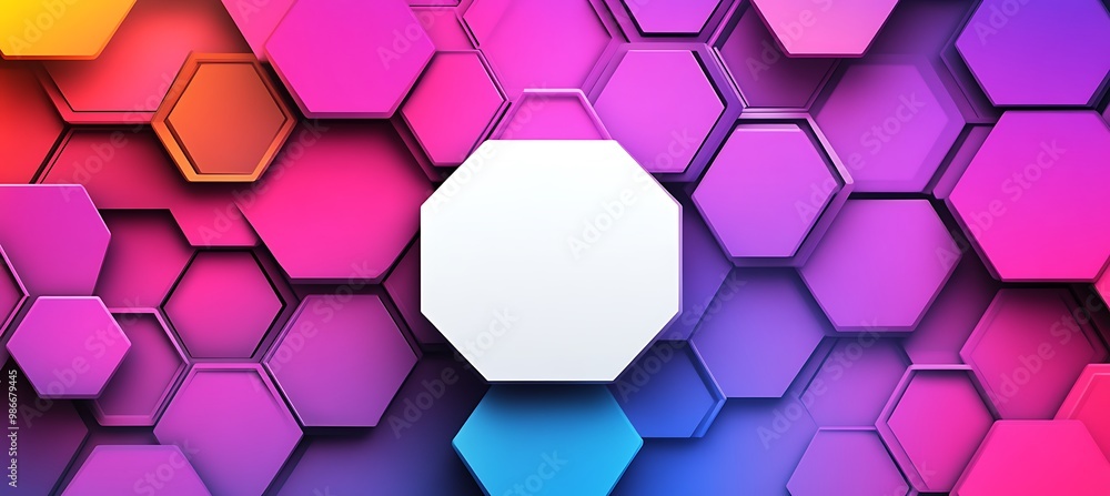 Poster a bright, abstract hexagonal pattern with a central white area for text