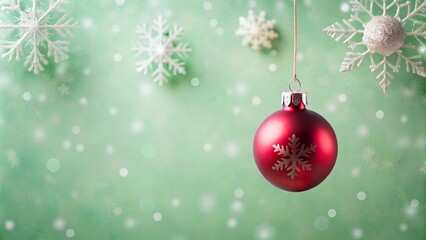 Red Christmas Ornament with Snowflakes on Green Background