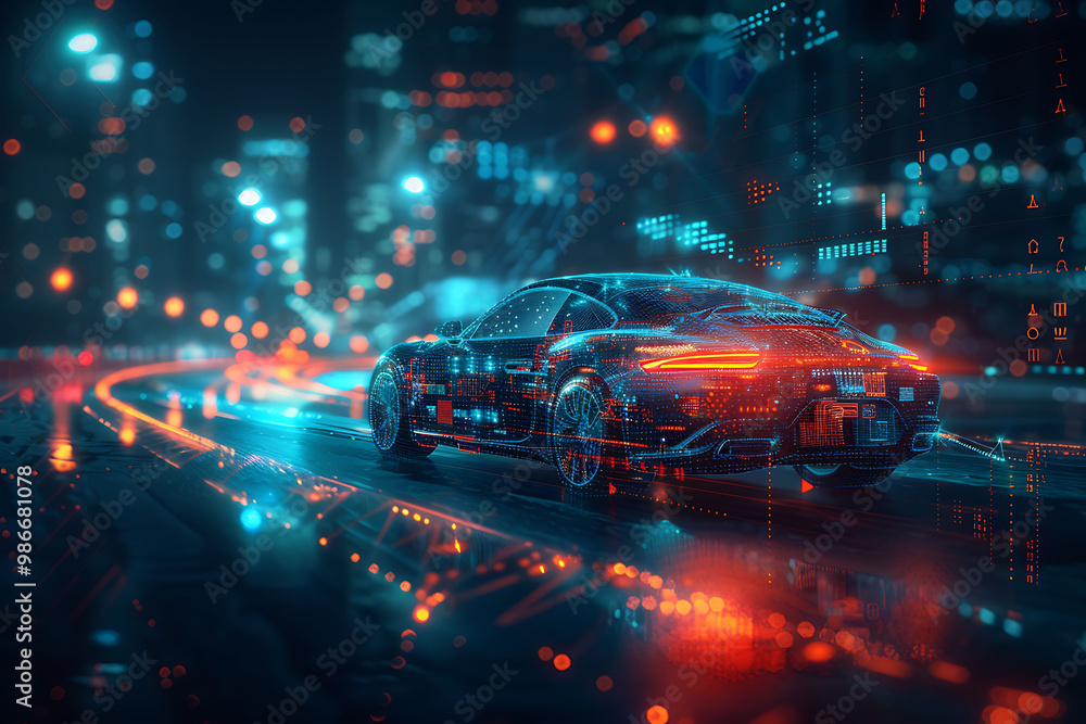 Poster abstract design visualizing predictive analytics vehicle health within automotive repair and mainten