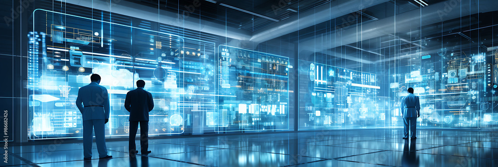 Poster abstract visualization of ai hospital management within healthcare administration where artificial i