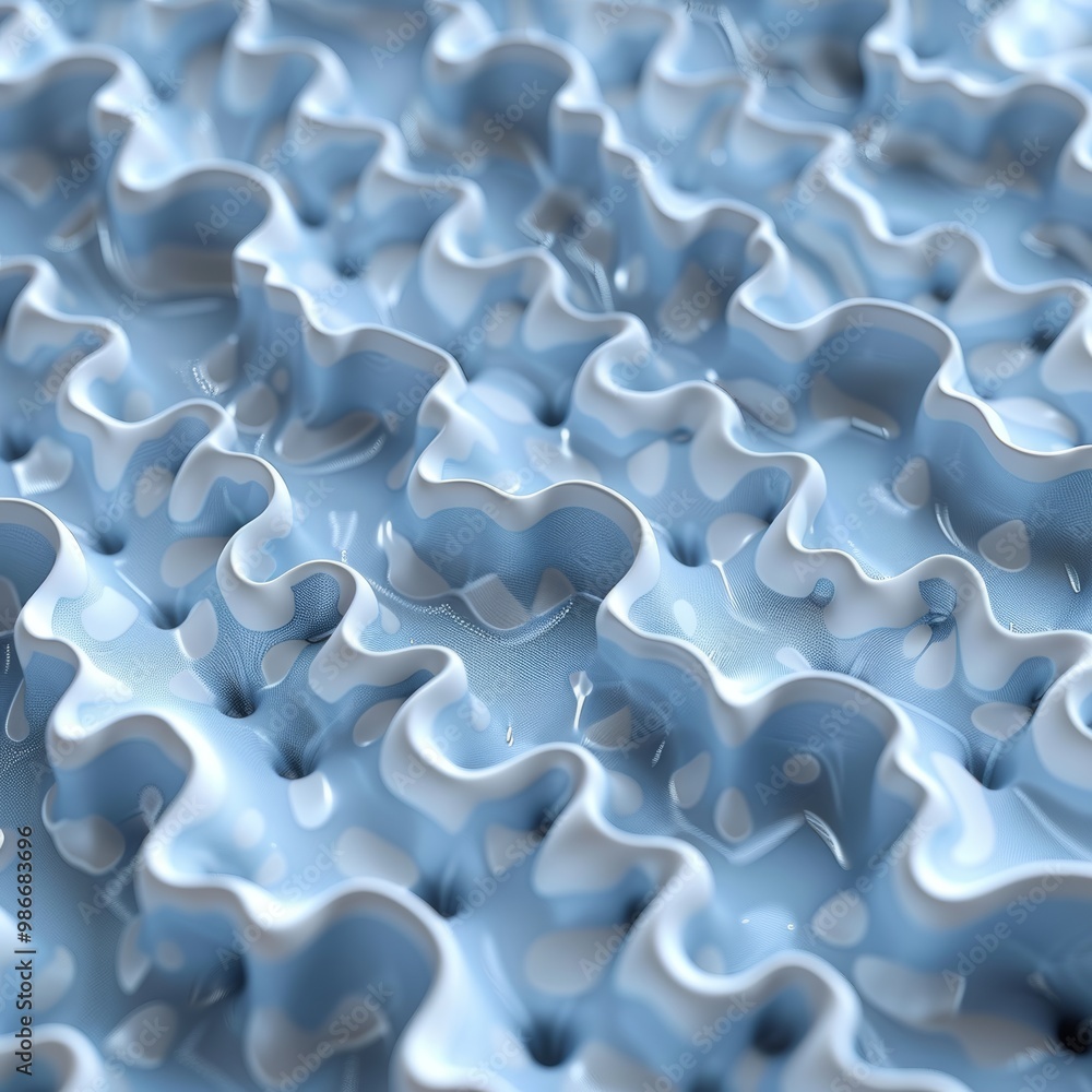 Poster royalty-free stock image of blue and white abstract 3d rendering of a wavy surface with a glossy she