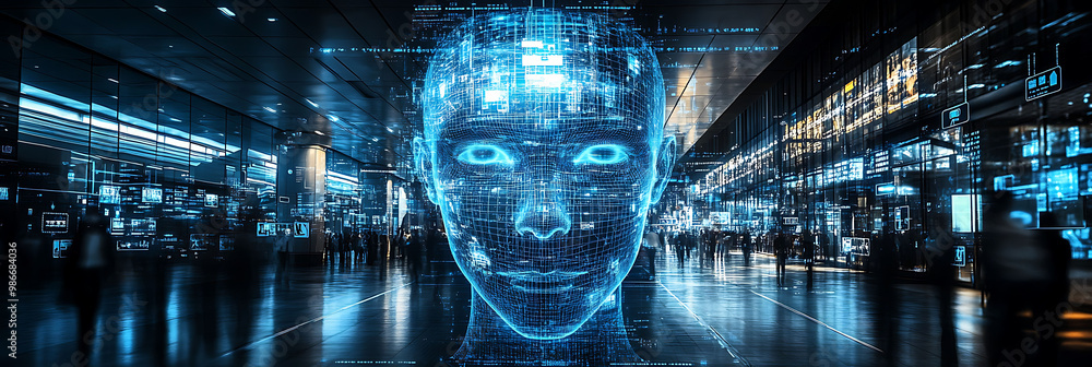 Poster ai border security where artificial intelligence enhances surveillance manages checkpoints and detec