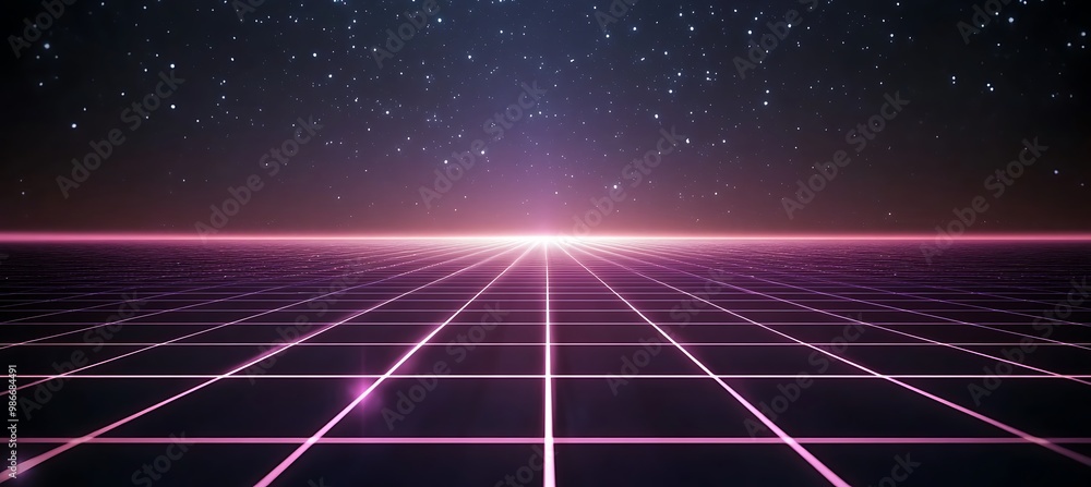 Poster a cool, futuristic grid background with glowing lines and a central text space