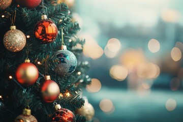 Beautifully adorned christmas tree with a softly blurred background for a festive atmosphere