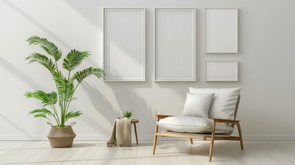 A cozy living room with a comfortable armchair, a leafy plant, and a side table with a throw blanket.