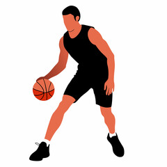 Naklejka premium Athletic man dribbling basketball in black sports attire isolated on white background