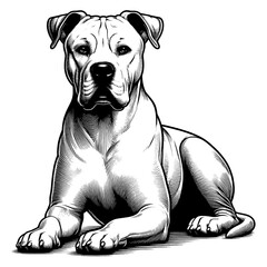 Dogo Argentino in full-body, hand drawn sketch. Vector isolated on white background	