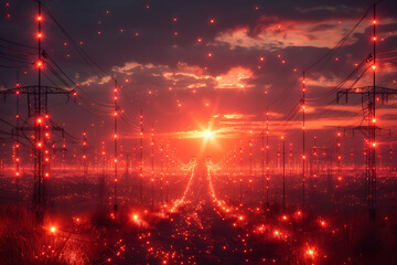 Fototapeta premium Ai renewable energy optimization visualized in an abstract composition where artificial intelligence integrates renewable energy sources into the grid to reduce reliance on fossil fuels