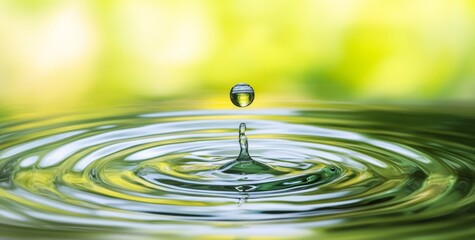 A close-up of a water droplet creating ripples on a green background, symbolizing the purity and essence of clean drinking water.