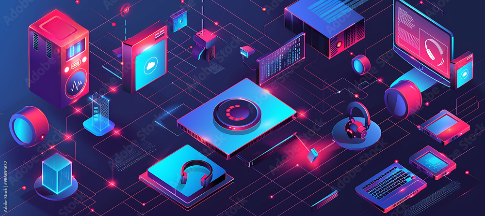 Poster ai connected appliances within consumer electronics illustrated in an abstract composition where ai 