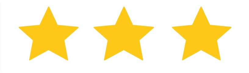 Obraz premium Flat design of 3 yellow five-pointed stars in a minimalistic vector style, featuring simple shapes and gold color fill on a white background, perfect for a 5-star rating icon.