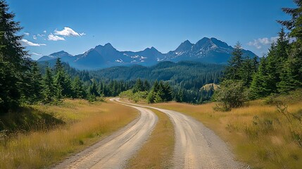 Fototapeta premium Winding Dirt Road Through a Mountainous Forest Landscape