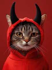 cat wearing a devil halloween costume