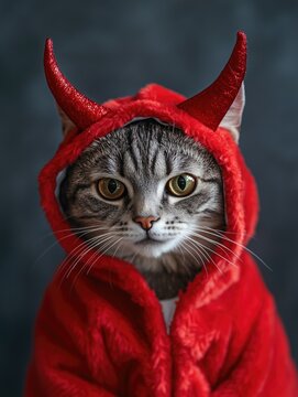 cat wearing a devil halloween costume