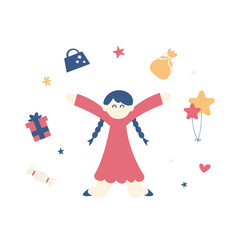 ショッピングと人物のイラストセット