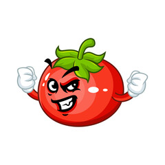 Angry cartoon tomato with clenched fists. Perfect for food, mascot, or cartoon illustrations.