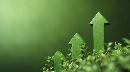 Green arrows pointing upwards on a green background with a slight blur effect. Financial success concept