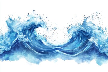 Watercolor Painting of Two Ocean Waves