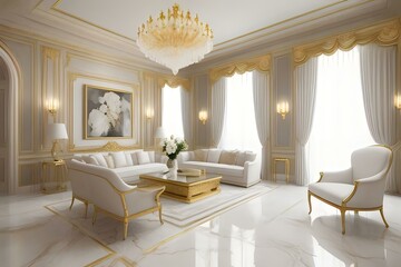 A beautifully designed living room featuring elegant chandeliers