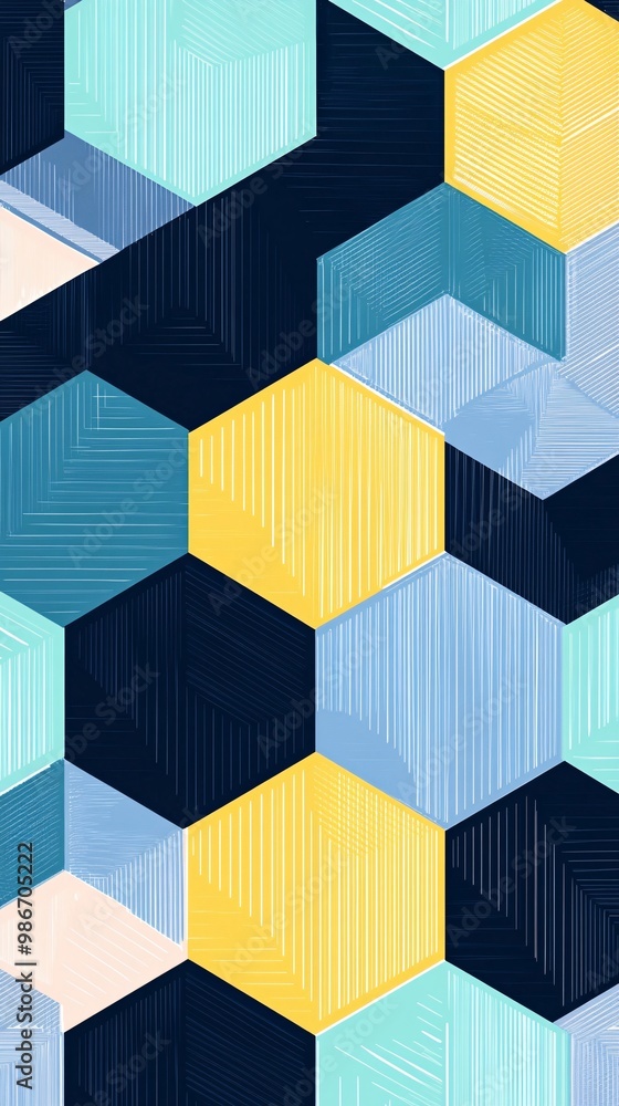 Poster colorful hexagonal pattern, white isolate background