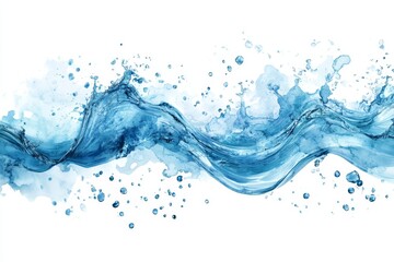 Water Wave and Splashes in Watercolor Style