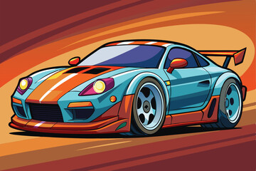 Naklejka premium A colorful sports car design showcases dynamic lines and bold colors, ideal for customization and creativity, Customizable cartoon illustration of a sports car.
