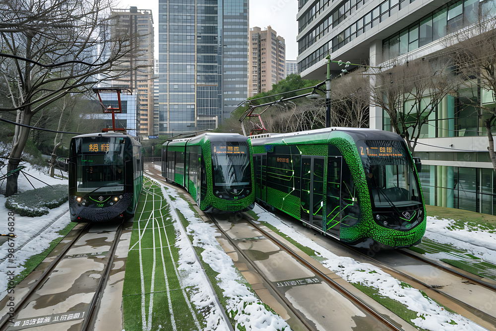 Poster ai public transportation for smart cities where artificial intelligence manages bus and train schedu