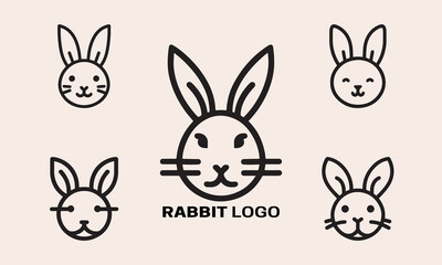 icon set rabbit line art logo design vector illustration