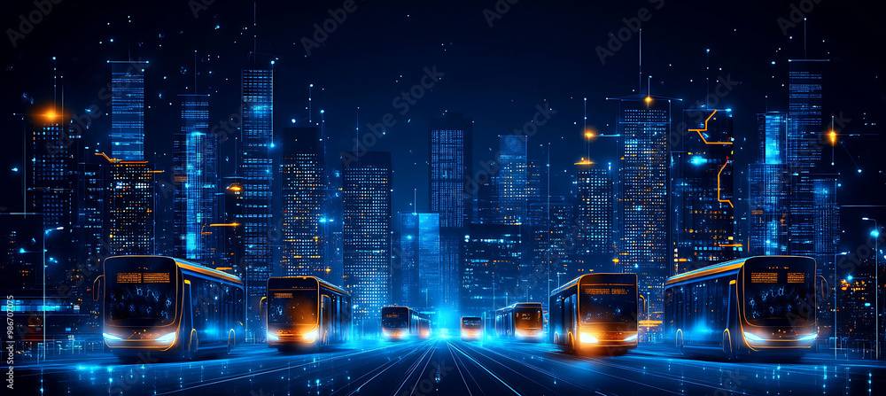 Poster ai public transportation for smart cities visualized in a detailed vector showing how artificial int