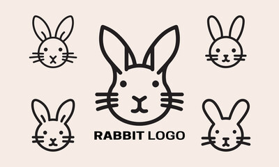 Set of Rabbit line art logo design vector illustration.