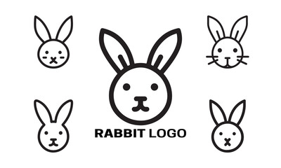Set of Rabbit line art logo design vector illustration.