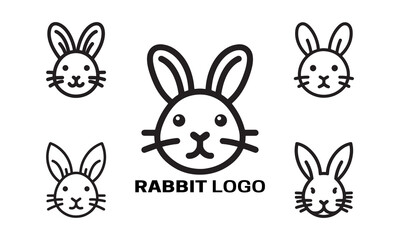 Set of Rabbit line art logo design vector illustration.