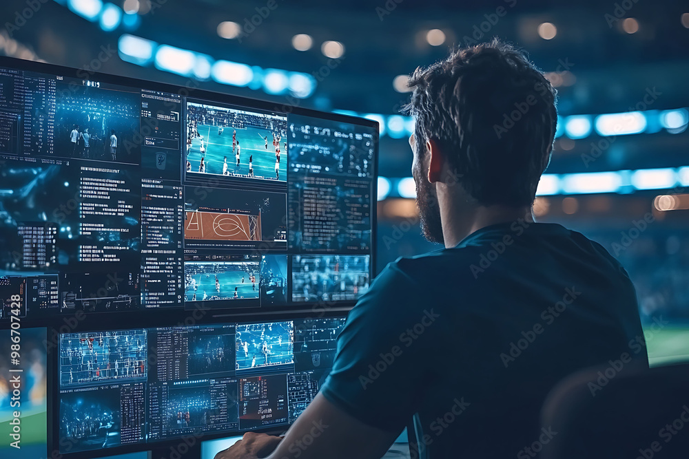 Poster ai realtime game analysis depicted in a collage where artificial intelligence monitors live games an