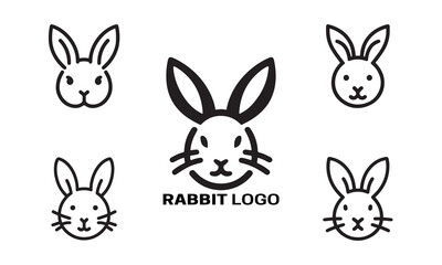 Set of Rabbit line art logo design vector illustration.