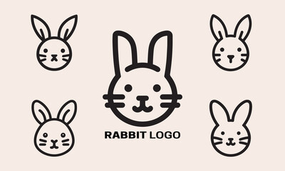 Set of Rabbit line art logo design vector illustration.