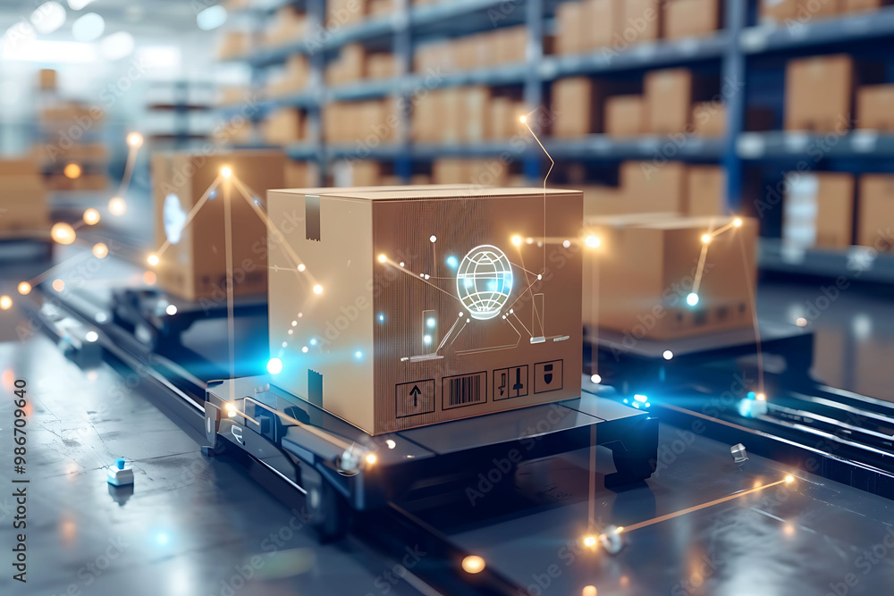 Poster ai supply chain risk management within logistics automation visualized in a collage where artificial
