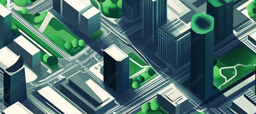 Poster ai sustainable urban development for smart cities visualized in a detailed vector showing how artifi