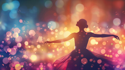 Silhouette of a Graceful Ballerina in a Dreamy Bokeh Light Background