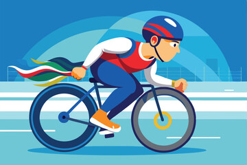 Fototapeta premium A dynamic illustration of a paralympic cyclist in action, showcasing speed and determination on the track, Customizable cartoon illustration of Paralympic cycling