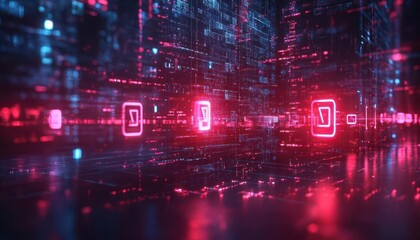 Fototapeta premium Online security protocols being reviewed by a team, protective atmosphere, sharp focus, bright lighting, high detail