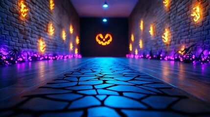 Spooky Halloween Corridor with Glowing Decorations