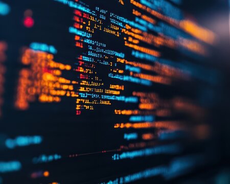 Software coding on a computer with lines of code visible, tech-savvy style, close-up, sharp focus, bright lighting